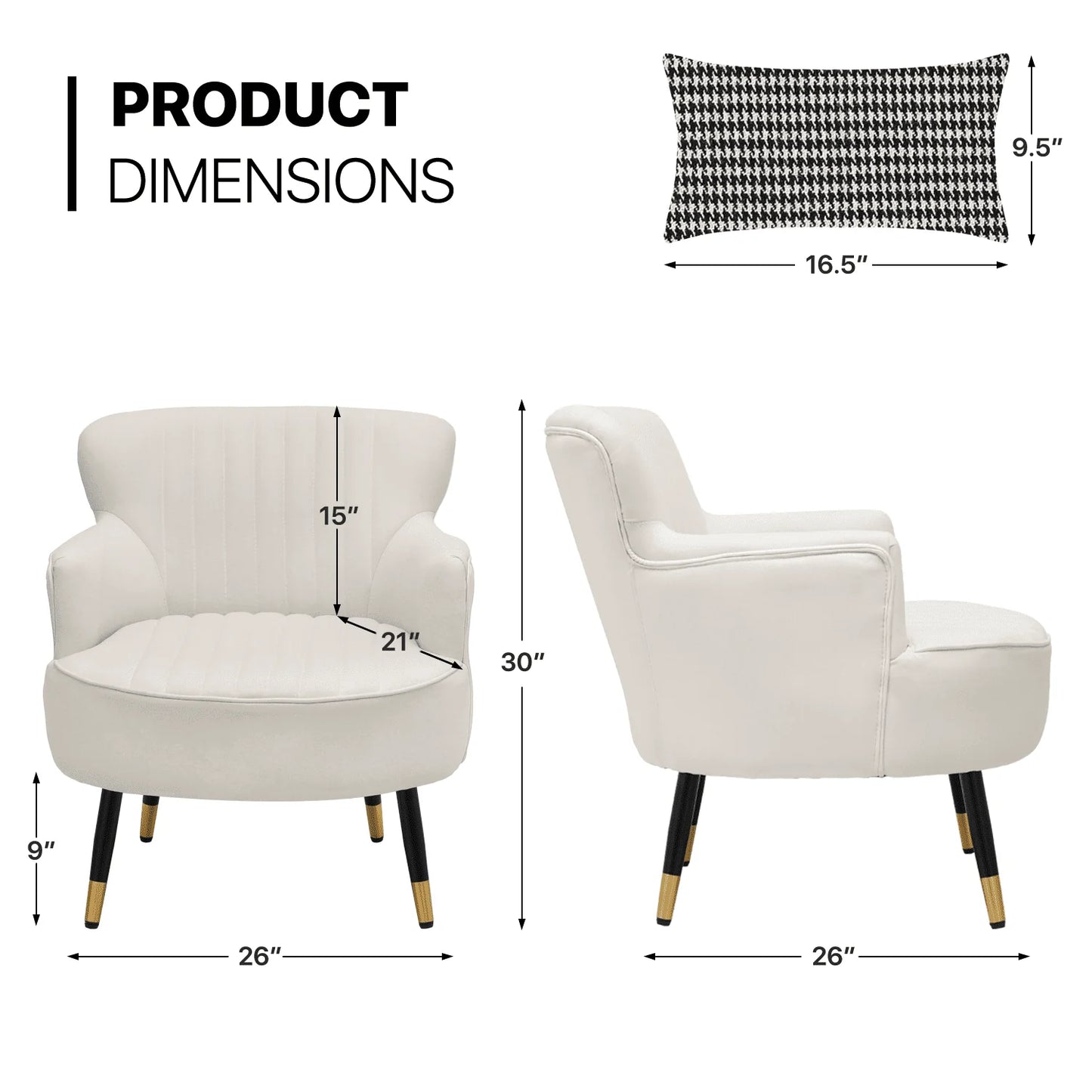 MoNiBloom Accent Chair, Modern Armchair with Wing Back and Cushion, Soft Padded Single Sofa for Living Room/Home Office/Bedroom, White