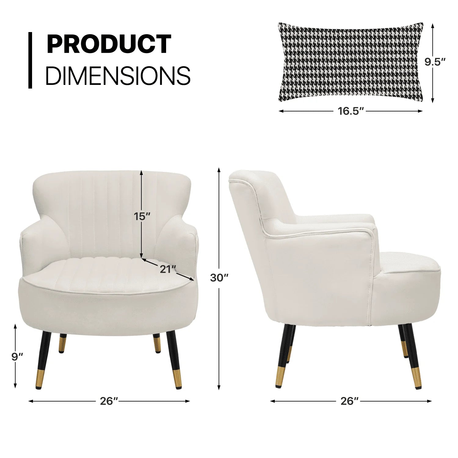 MoNiBloom Accent Chair, Modern Armchair with Wing Back and Cushion, Soft Padded Single Sofa for Living Room/Home Office/Bedroom, White