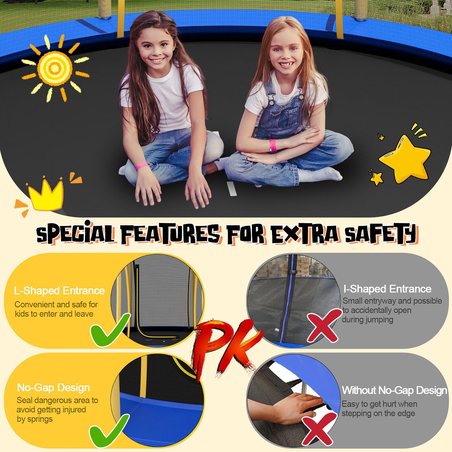 Gymax 8FT Certified Recreation Trampoline w/Exclusive Flower Shape Enclosure Net Yellow