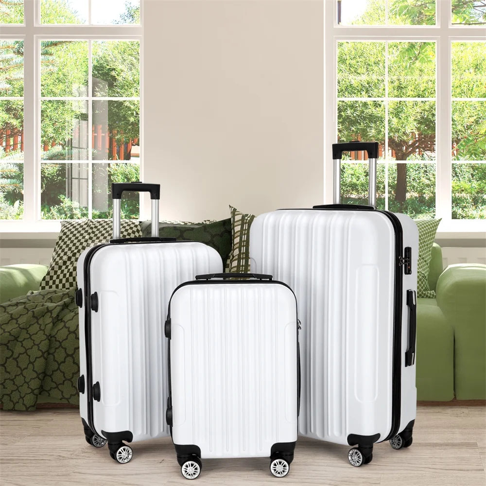 Tcbosik Multifunctional Luggage Set with Spinner Wheels, Large Capacity Travel Rolling Suitcases, ABS Carry-on Luggage, 20"/24"/28" (White, 3 Piece Set)