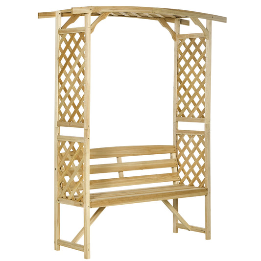 DUOSONG Outsunny Patio Garden Bench Arbor Arch With Pergola And 2 Trellises, 3 Seat Natural Wooden Outdoor Bench For Grape Vines & Climbing Plants, Backyard Decor, Natural Natural Wood Garden &