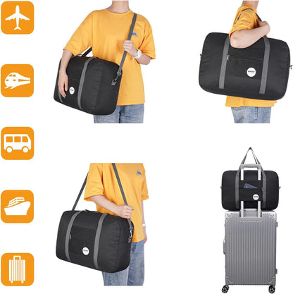 For Spirit Airlines Personal Item Bag 18x14x8 Travel Duffel Bag Underseat Foldable Carry-on Luggage for Women,Black with Shoulder Strap