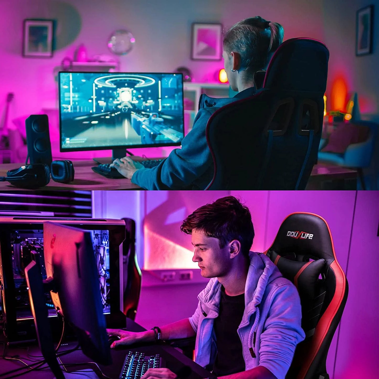 Douxlife Massage Gaming Chair with Footrest, 175° Reclining, Ergonomic Racing High Back Home Office Computer Chair, Video Game Chair for Adluts