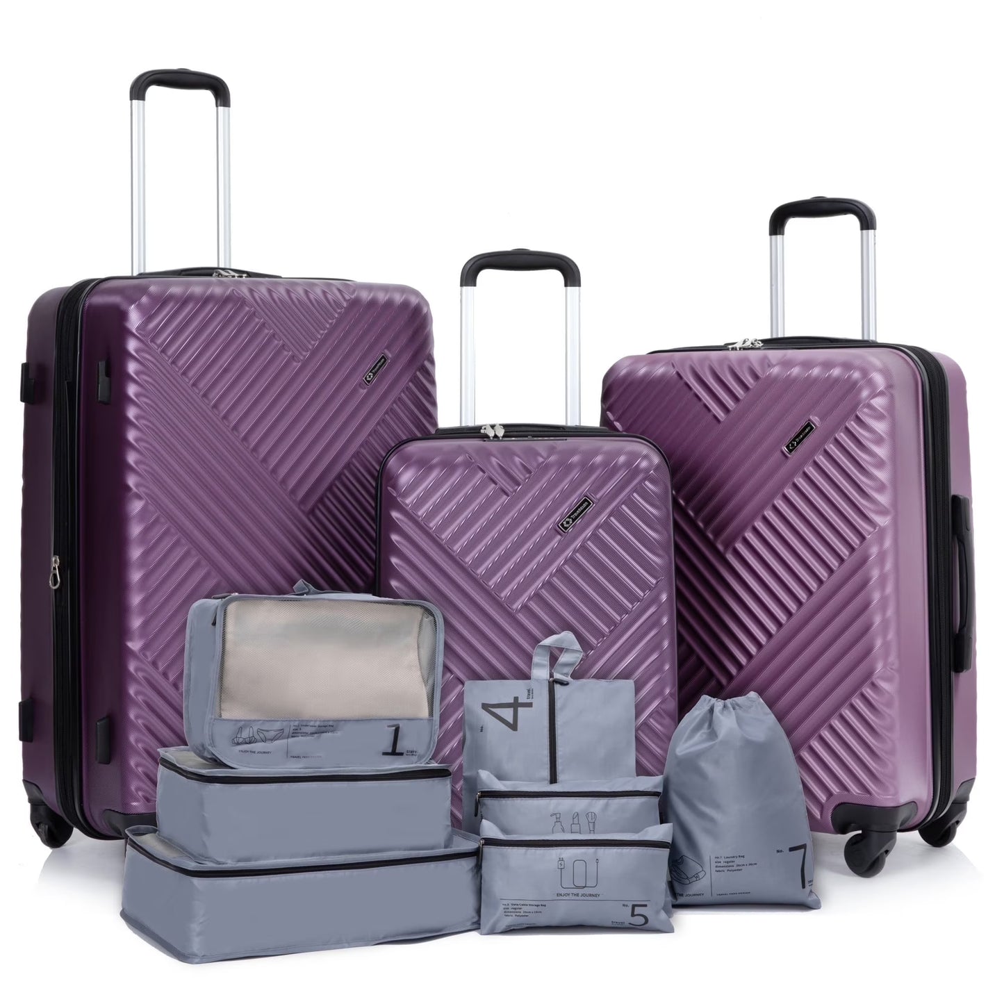 10 Piece Luggage Set Lightweight Suitcase Set with 7PCS Organizer Bags Suitcase with TSA Lock Spinner Wheels(Black)