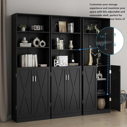 Loomie Industrial Boolshelf with Door, 6 Tier Farmhouse Book Shelf with Adjustable Shelves,70" Tall Display Etagere Bookcase,Floor Standing Unit Book Case Furniture for Home Office,Living Room (Black)