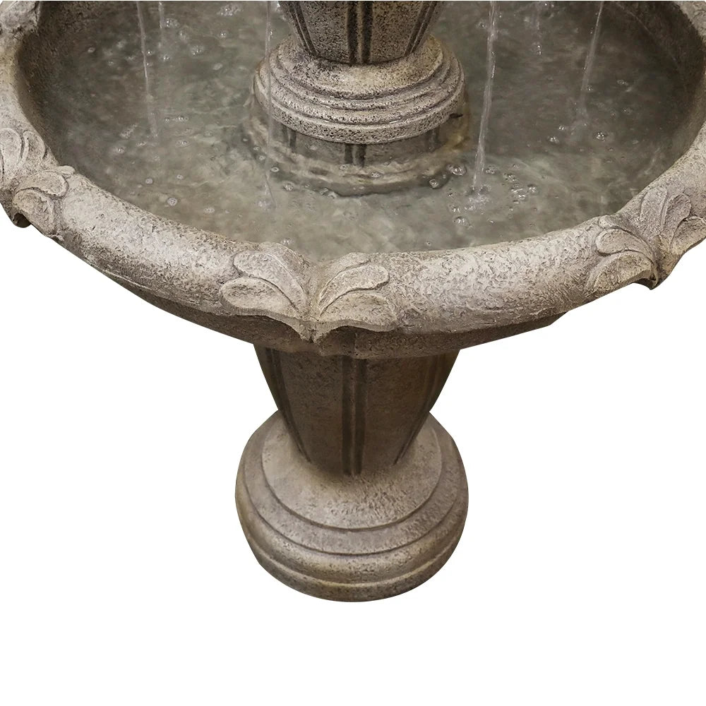 Indoor/Outdoor 3-Tiers Concrete Floor Water Fountain with Electric Pump for Patio Lawn Home Decor