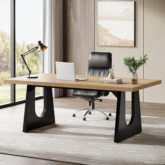 Tribesigns 70.9-Inch Executive Desk, Computer Office Desk, Modern Simple Desk with Large Desktop, Writing Desk Workstation Business Furniture for Home Office, Study, Metal Frame, Oak and Black