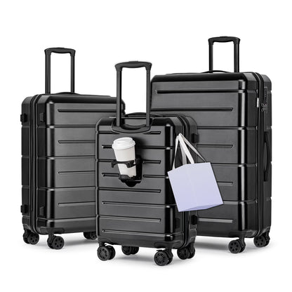3 Piece Hardside Carry On Luggage Sets TSA Lock Spinner Wheels 22"26"30" Suitcase with Cup Holder