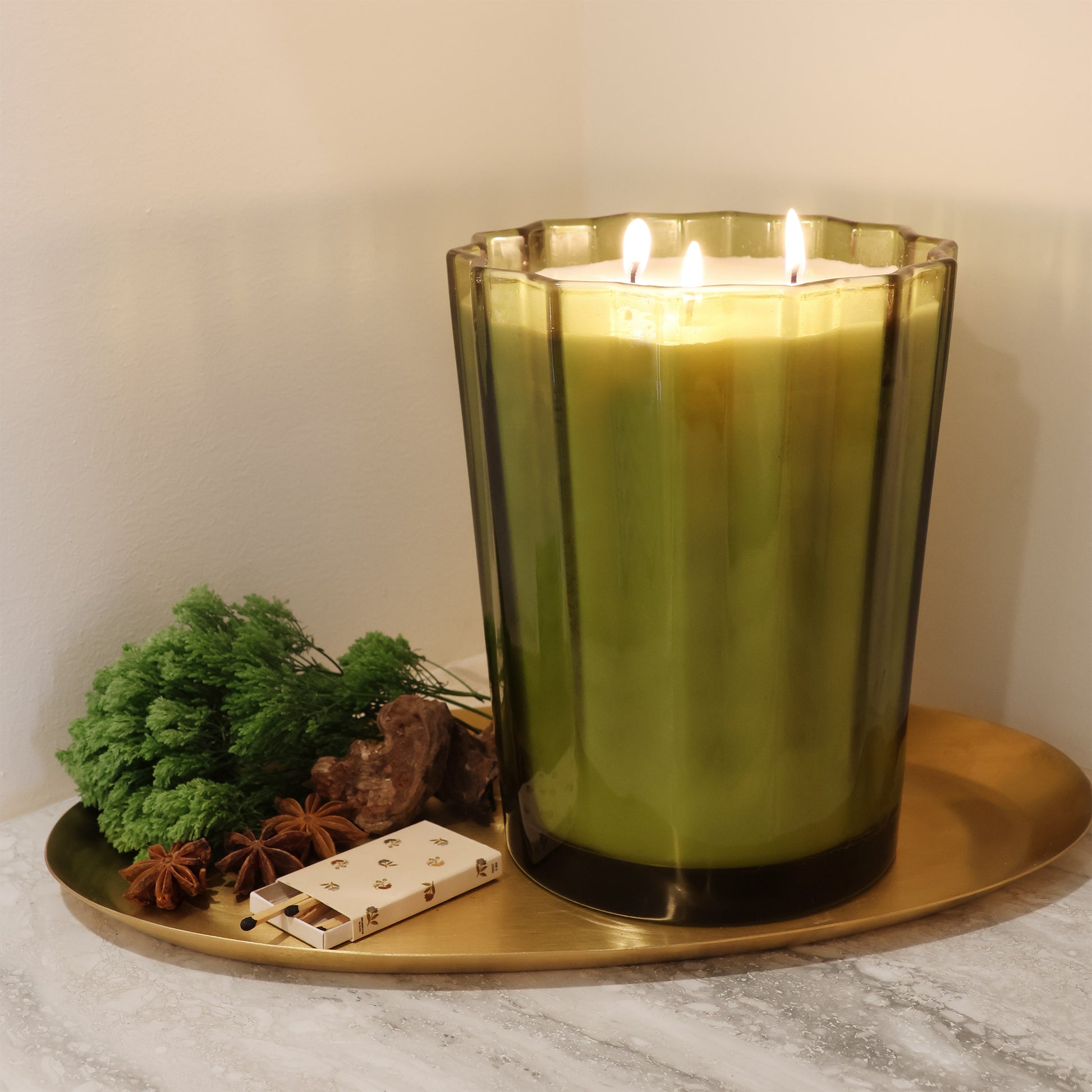 Sand + Fog 57 oz. Scalloped Candle with Rubber Wood Lid