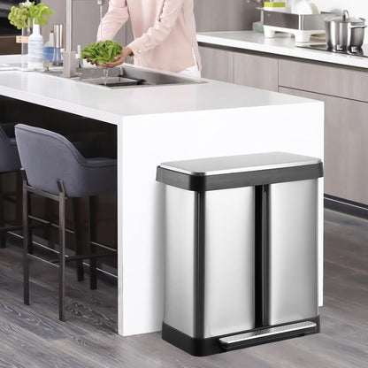 Garvee 19 Gallon Dual Trash Can, Stainless Steel Kitchen Garbage Can, 36L+36L 2 Compartment Recycle Bin with Soft-Close Lid and Foot Pedal for Kitchen Home Office