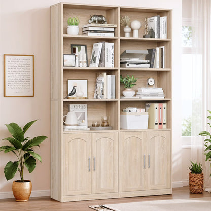 Homfa 73° Tall Bookcases with Doors, 8 Cubes 6-Tier Double Row Bookshelf, White Bookcase for Living Room Home Office
