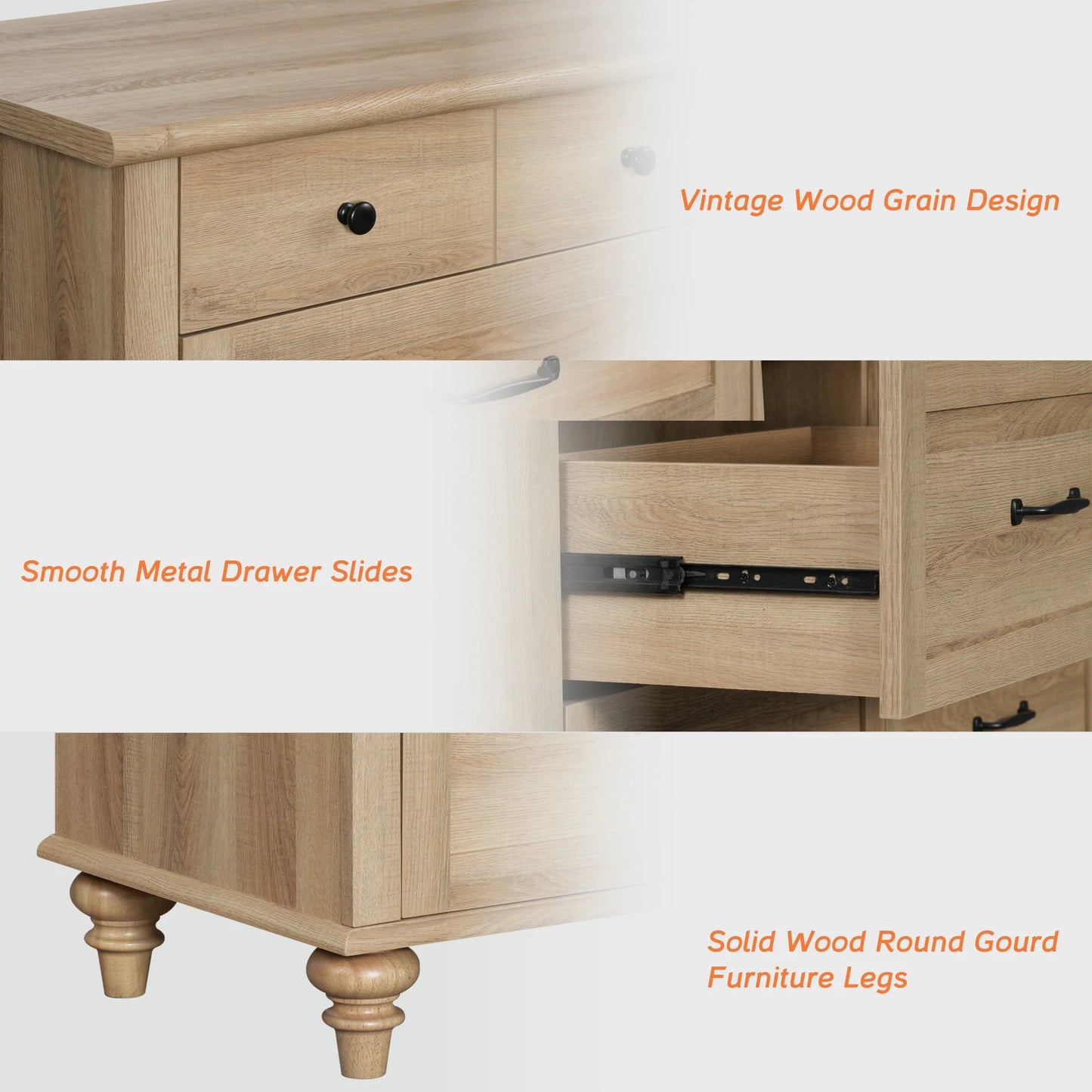 Oak Kids Dresser for Bedroom with 10 Wide Chest of Drawers, Wood Dressers for Living Room, Nursery, Hallway,White