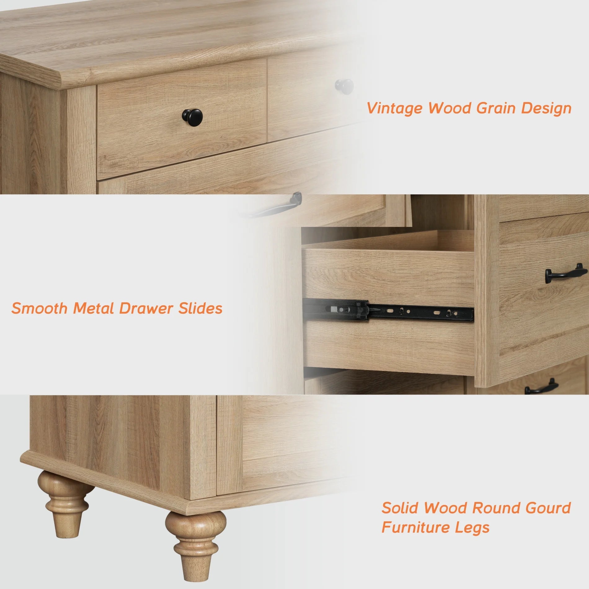 Oak Kids Dresser for Bedroom with 10 Wide Chest of Drawers, Wood Dressers for Living Room, Nursery, Hallway,White