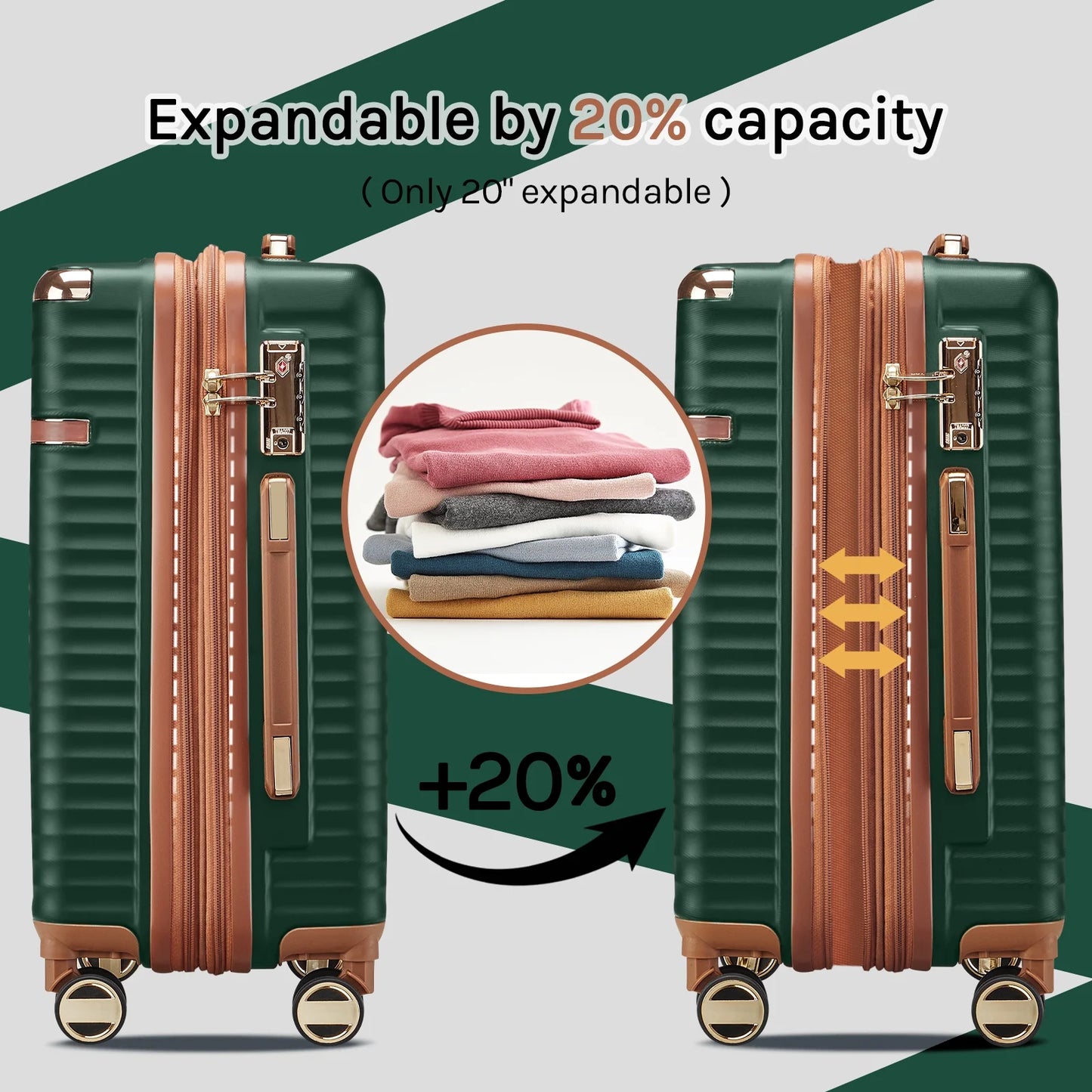 Joyway 3-Piece Carry-On Luggage Set with Swivel TSA Lock and Leather Carry Bag