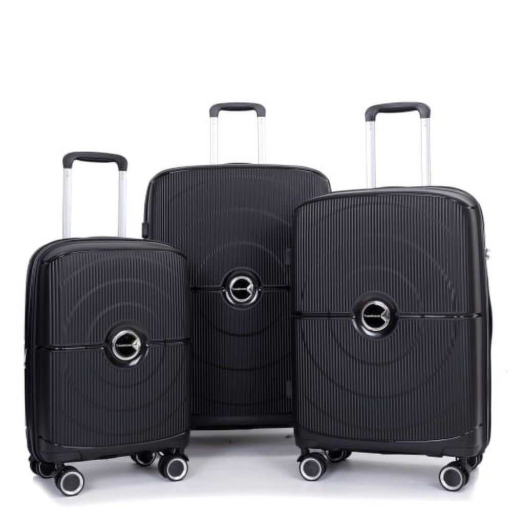 3 Piece Luggage Set Expandable Suitcases Set with Spinner Wheels & TSA Locks, Black