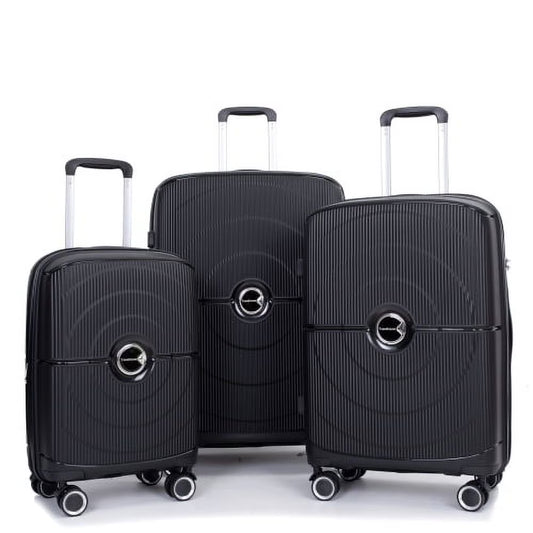 3 Piece Luggage Set Expandable Suitcases Set with Spinner Wheels & TSA Locks, Black