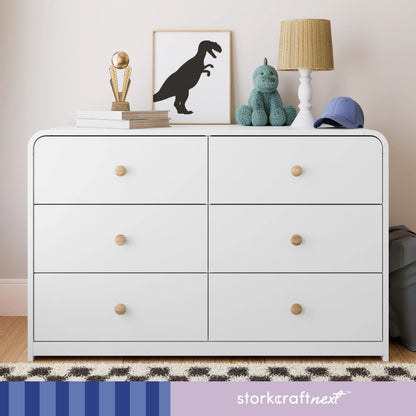 Storkcraft Santos 6 Drawer Nursery Double Dresser, White