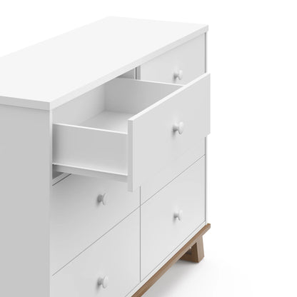 Storkcraft Modern 6 Drawer Nursery Dresser, White with Vintage Driftwood