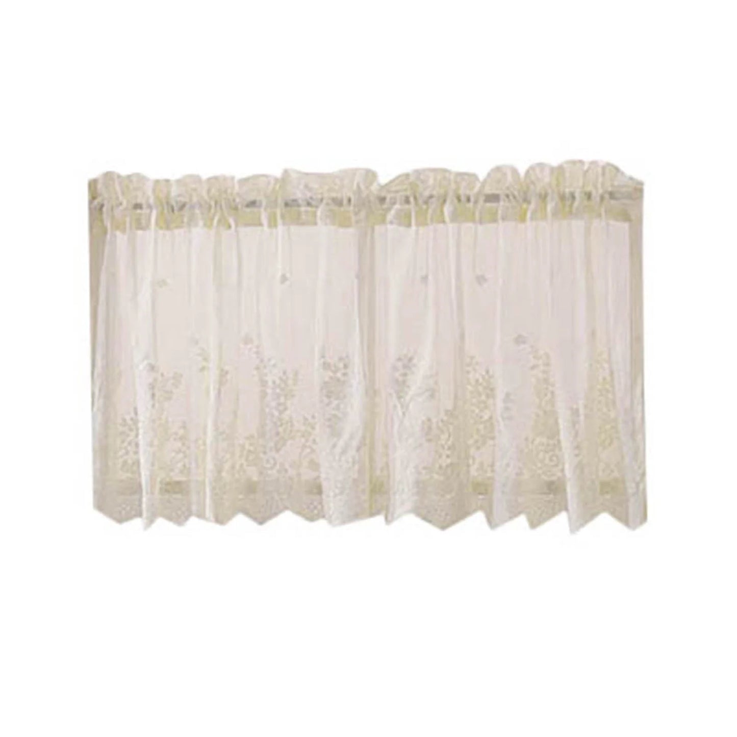 Farfi Window Curtain Short Kitchen Valance Drape Polyester Lace Flower Pattern Balcony Curtain for Home (Beige,130*41cm)