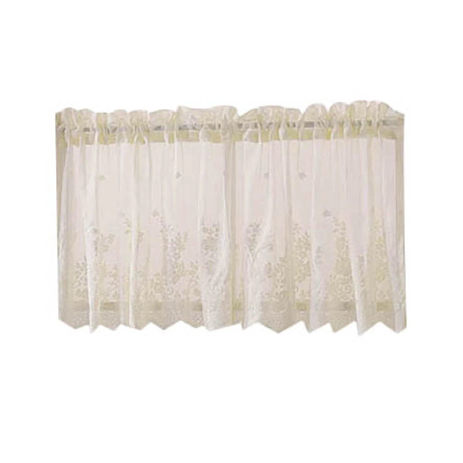 Farfi Window Curtain Short Kitchen Valance Drape Polyester Lace Flower Pattern Balcony Curtain for Home (Beige,130*41cm)