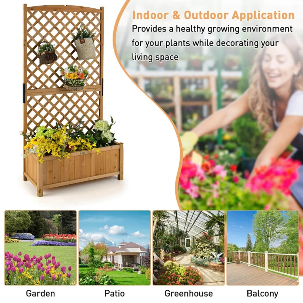 Topcobe Planter Raised Bed with Trellis for Plant Flower Climbing, Tier Plant Stand, Outdoor Garden Potting Bench for Patio Porch Garden, Orange