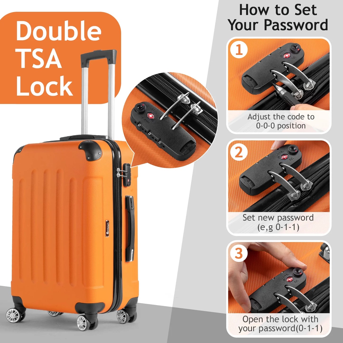 Zimtown 1 x 20 inch 3-Piece Nested Spinner Suitcase Luggage Set, Orange