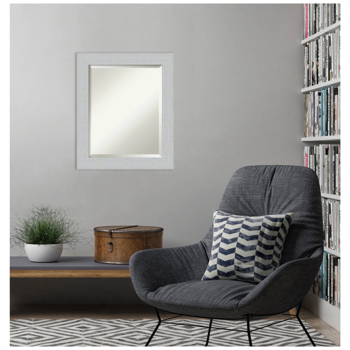 Amanti Art Shiplap White Beveled Wood Wall Mirror 24.25 x 20.25 in.