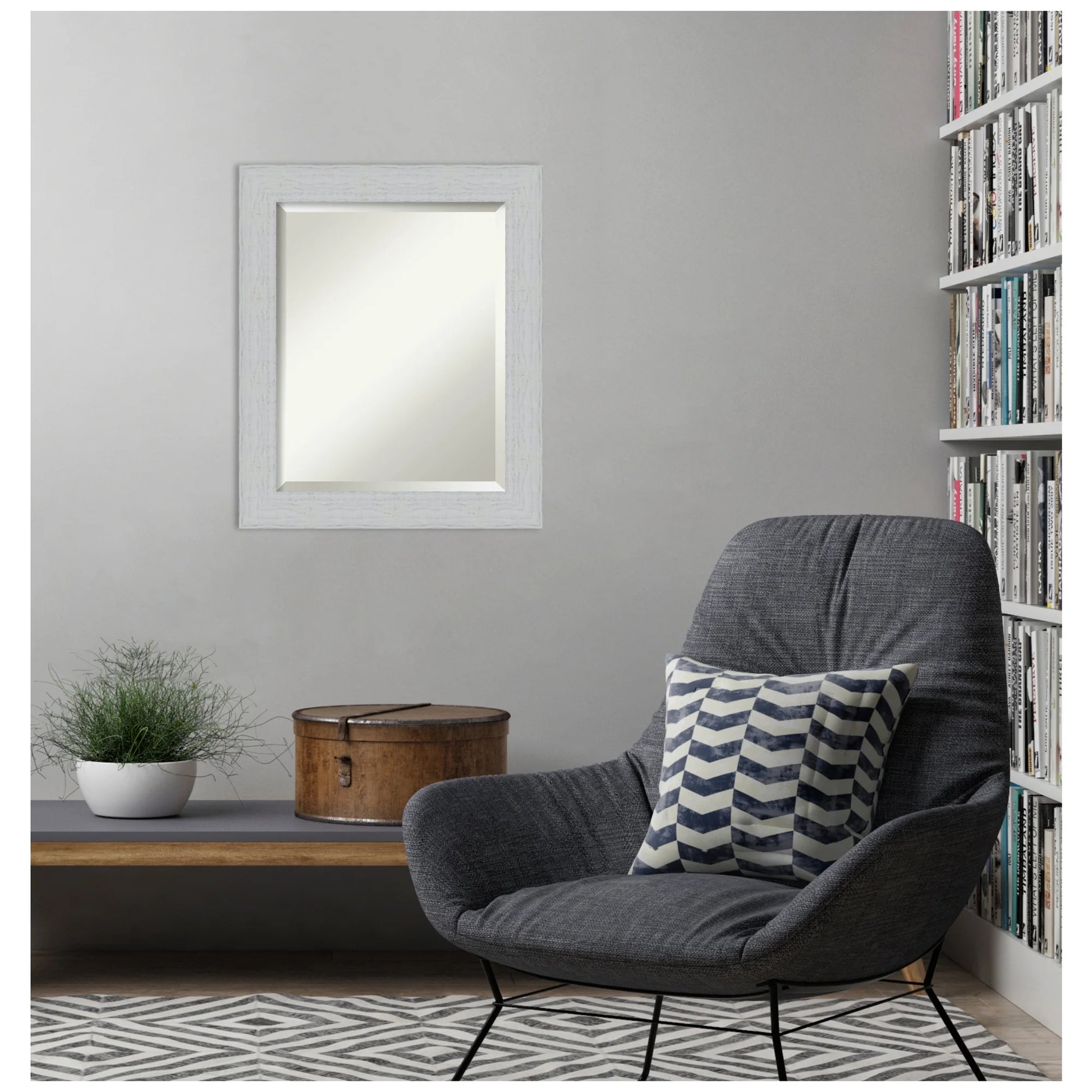 Amanti Art Shiplap White Beveled Wood Wall Mirror 24.25 x 20.25 in.