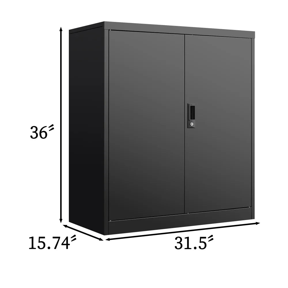 Tcbosik Metal Storage Cabinet with Lock, Home Office Cabinet with Adjustable Shelves and 2 Doors, Small Cabinet for Garage, Shop, Gym, Black