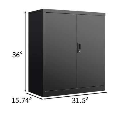 Tcbosik Metal Storage Cabinet with Lock, Home Office Cabinet with Adjustable Shelves and 2 Doors, Small Cabinet for Garage, Shop, Gym, Black