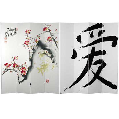 Handmade 6' Canvas Wood and Cherry Blossom Room Divider