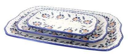 Blue Rose Polish Pottery Sunflower 3 Piece Rectangular Serving Dish Set