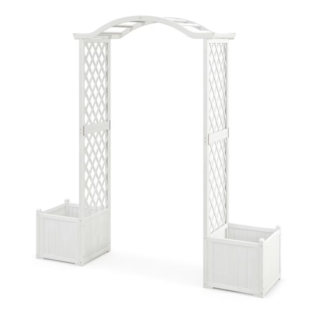 Kadyn Outdoor Decor,Wooden Garden Arbor with Planter and Trellis for Climbing Plants Decorations-White