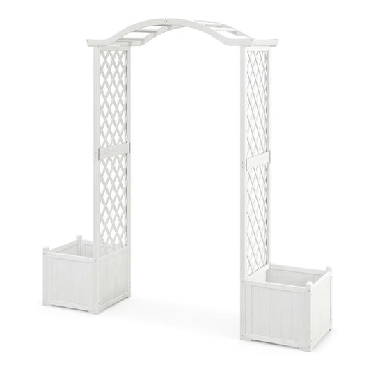 Kadyn Outdoor Decor,Wooden Garden Arbor with Planter and Trellis for Climbing Plants Decorations-White