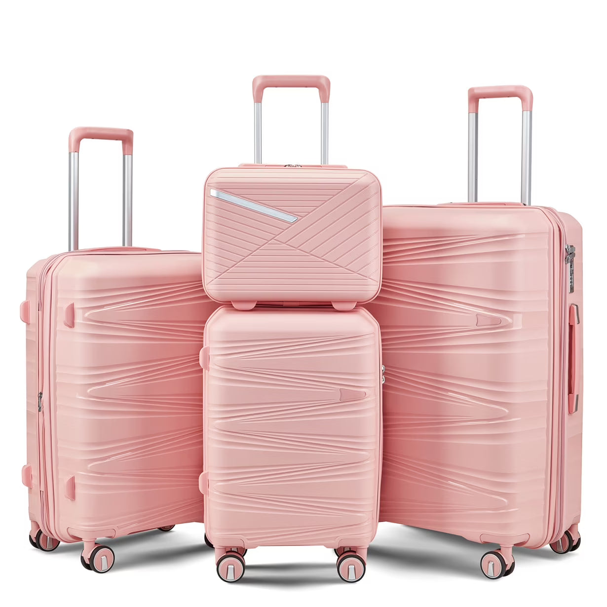 4 Piece Luggage Set, 14"/20''/24/''28'' Expandable Lightweight Suitcase with Noise-free Double Spinner Wheels & TSA Lock, Polypropylene Hardshell Storage Case for Travel Vacation, Champagne