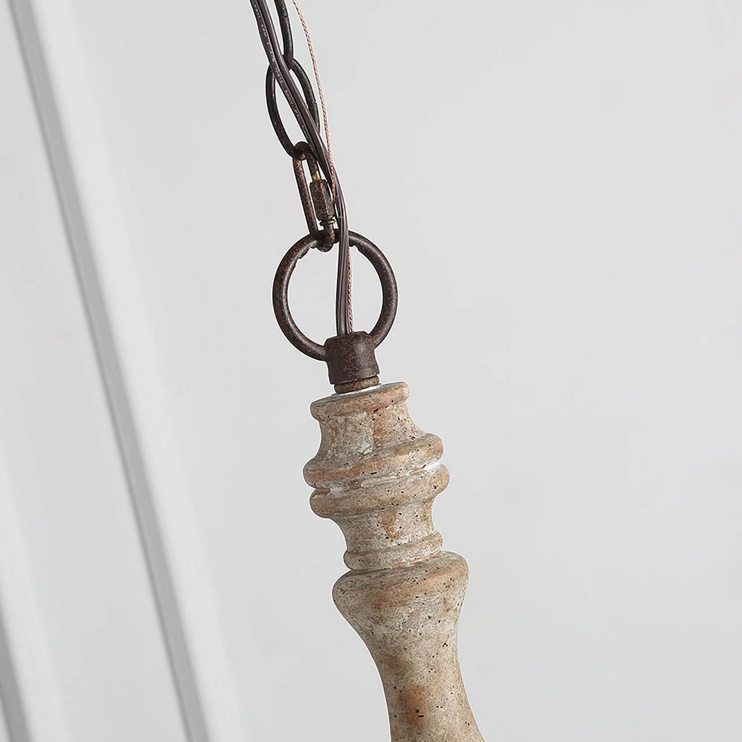 LNC 6-Light French Country Distressed Off-White Handmade Wood and Metal Candle Shape Chandelier