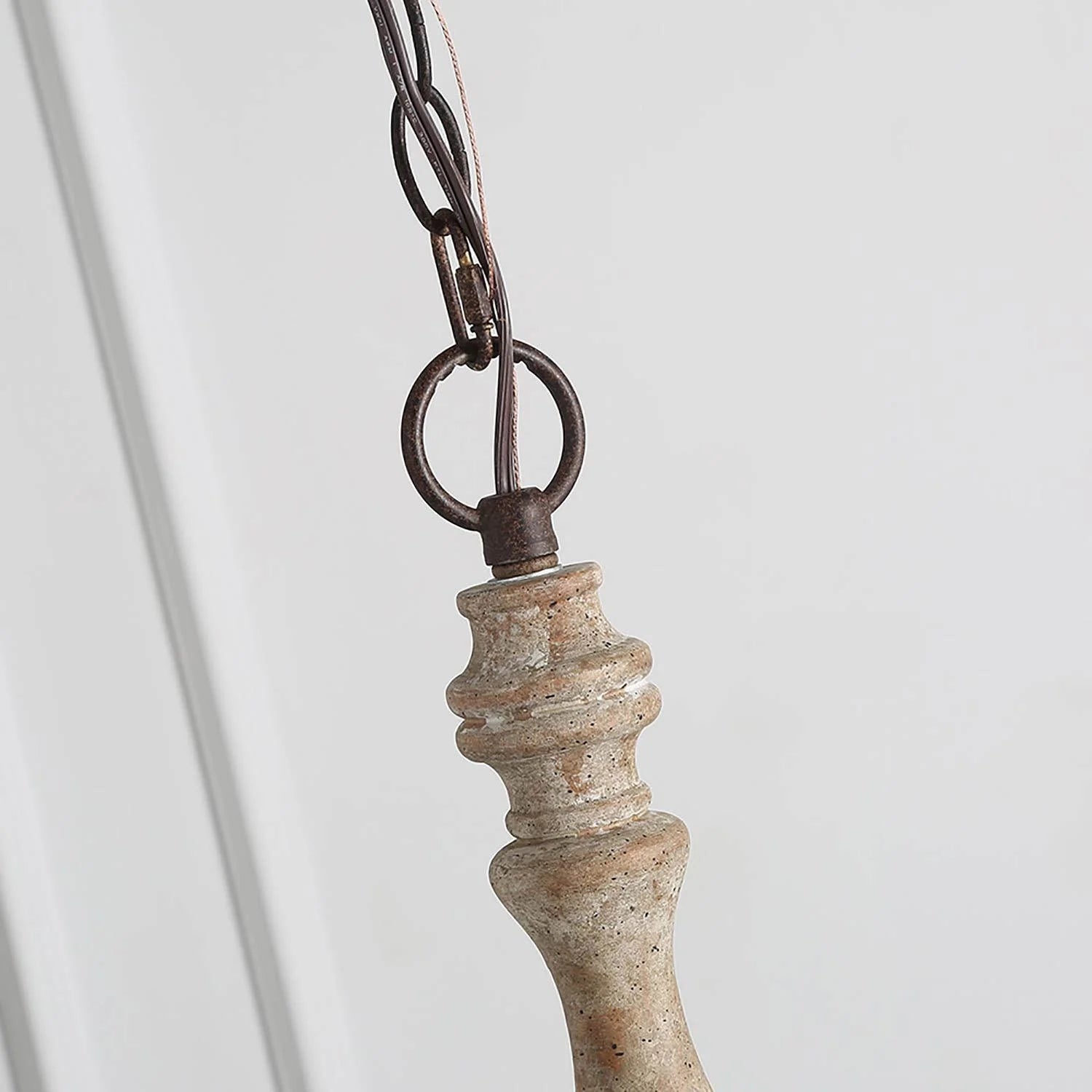LNC 6-Light French Country Distressed Off-White Handmade Wood and Metal Candle Shape Chandelier