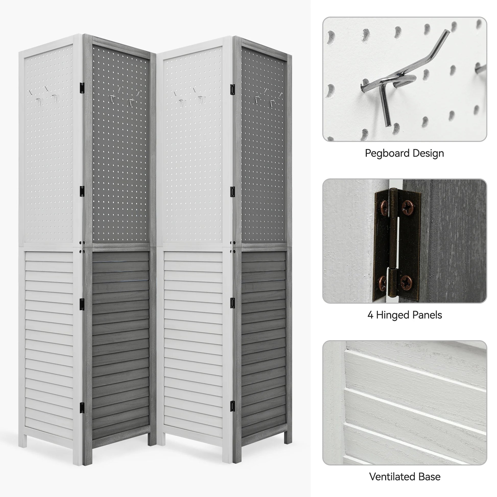 Dextrus Room Divider, 4 Panel Folding Privacy Screens with Pegboard Display, Freestanding Portable Privacy Screen Room Partition for Jewelry, Craft Show, Retail, Living Room, Bedroom