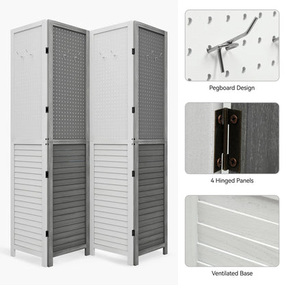 Dextrus Room Divider, 4 Panel Folding Privacy Screens with Pegboard Display, Freestanding Portable Privacy Screen Room Partition for Jewelry, Craft Show, Retail, Living Room, Bedroom
