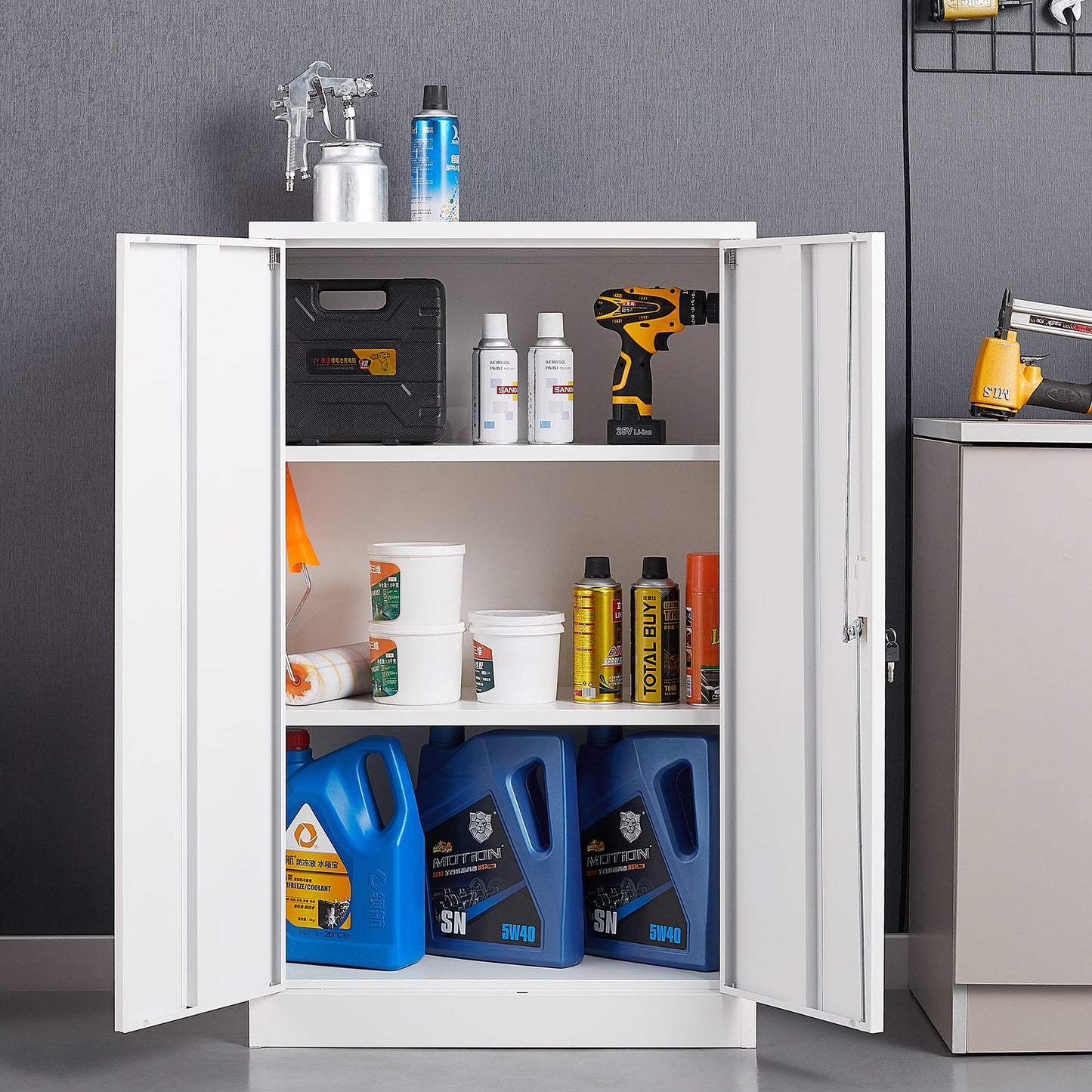 Bellemave Metal Storage Cabinet with Locking Doors and 2 Adjustable Shelf, Folding Filing Storage Cabinet, Lockable File Cabinet Metal Locker for Home Office, School, Garage, White