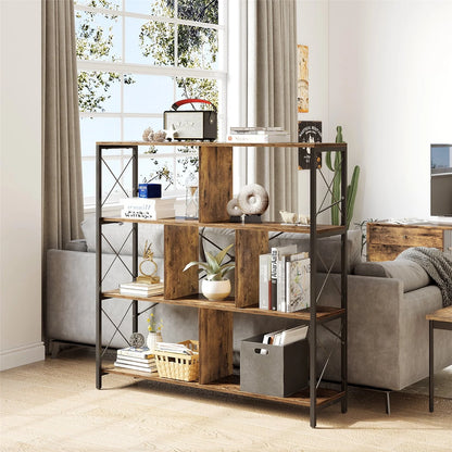 Dextrus Bookcases and Bookshelves with 7 Open Storage Shelves, Free Standing Bookshelf with Metal Frame for Living Room Bedroom Home Office, Brown