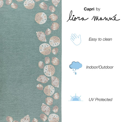Liora Manne Capri Area Rug Aqua Seashell Border Indoor Outdoor Weather Resistant