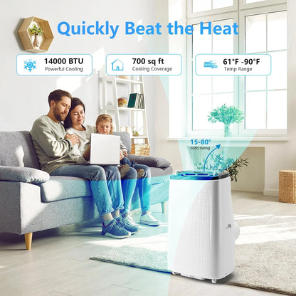 Portable Air Conditioner 14000 BTU (ASHRAE)/9300 BTU (DOE) with Dehumidifier, Fan, Remote Control - Quiet Floor AC Unit for Rooms up to 700sq ft - 3-Speed Wind & Night Light for Bedroom, Home Office