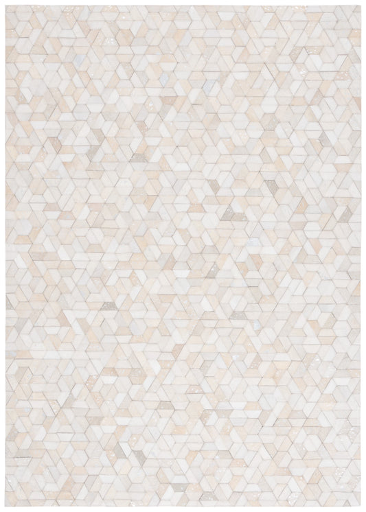 SAFAVIEH Studio Leather June Geometric Area Rug, Ivory/Silver, 8' x 10'