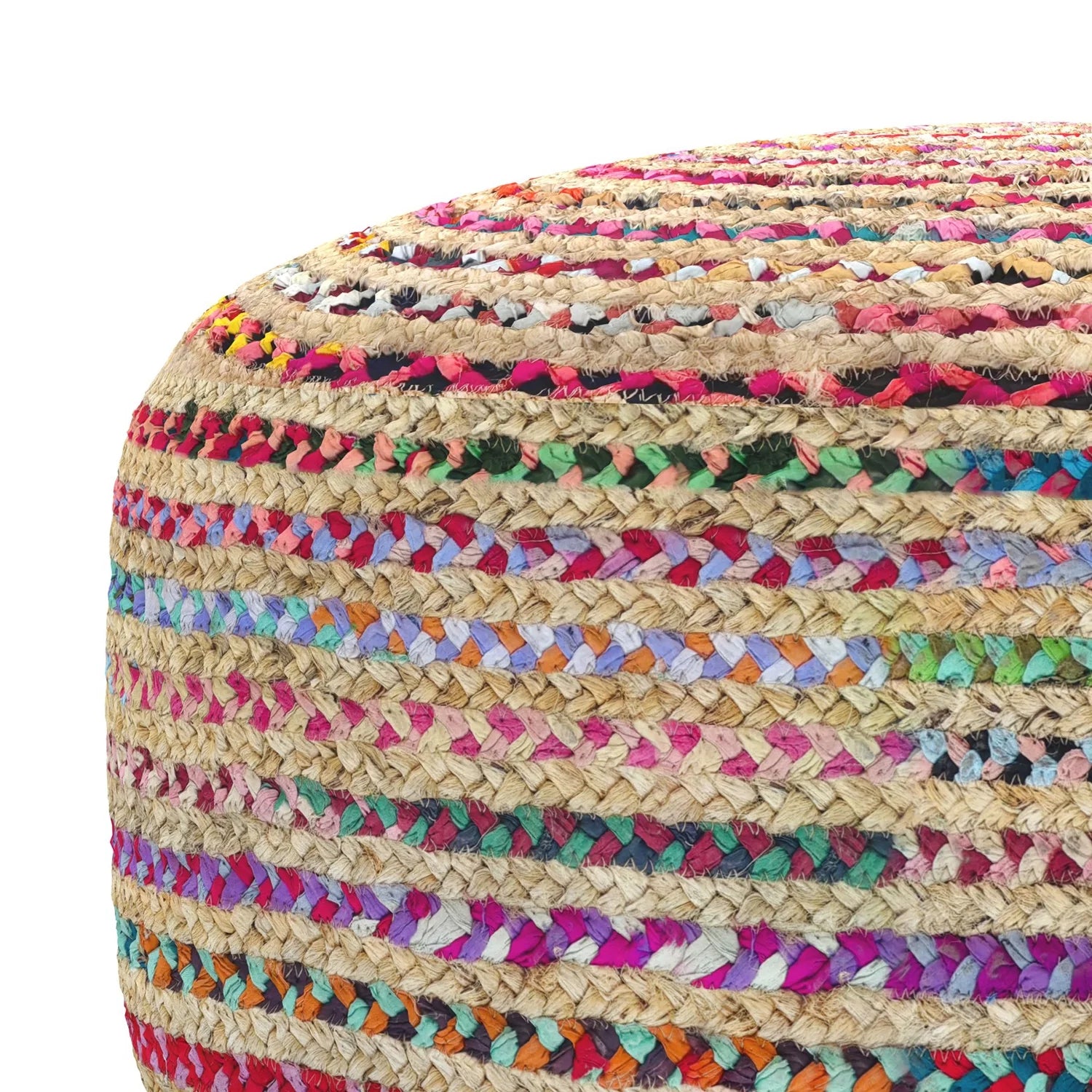 Splendid Multicolor Jute Round Pouf, 30x30x14 Inch, Woven Boho Contemporary Accent & Footstool