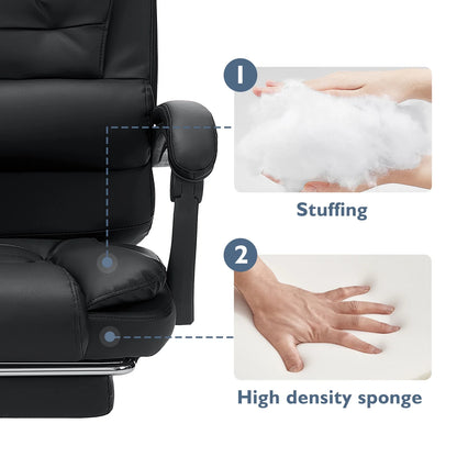 Hoffree Executive Office Chair Massage High Back Leather Office Chair with Footrest Reclining Computer Desk Chair Lumbar Back Support Swivel Rolling for Home Office Black