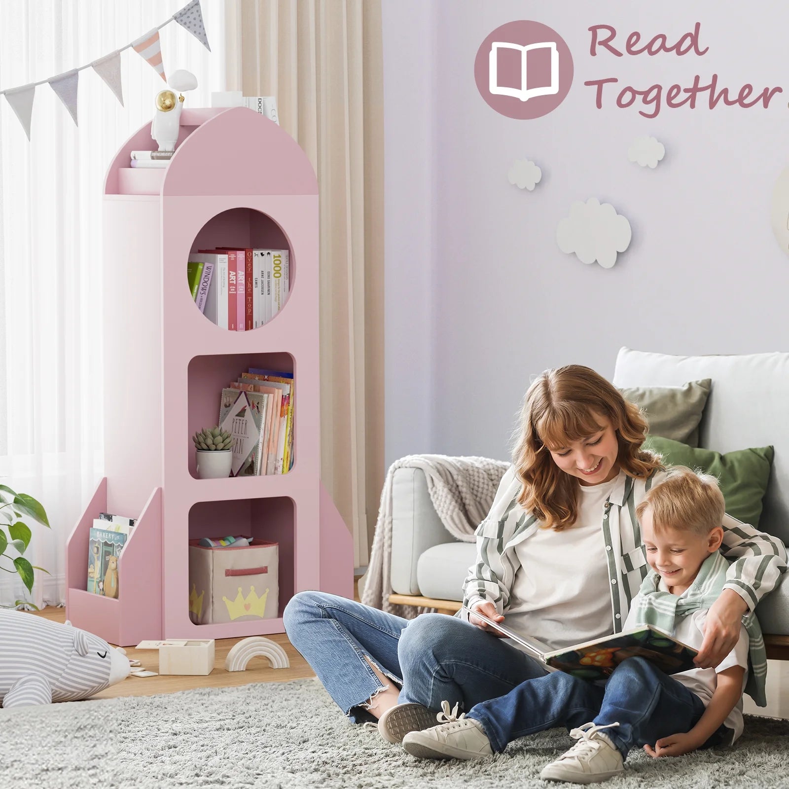 Pirecart Kids Bookshelf 3-Tier Wooden Kids Bookcase with Toy Storage for Bedroom, Playroom, Nursery, Blue