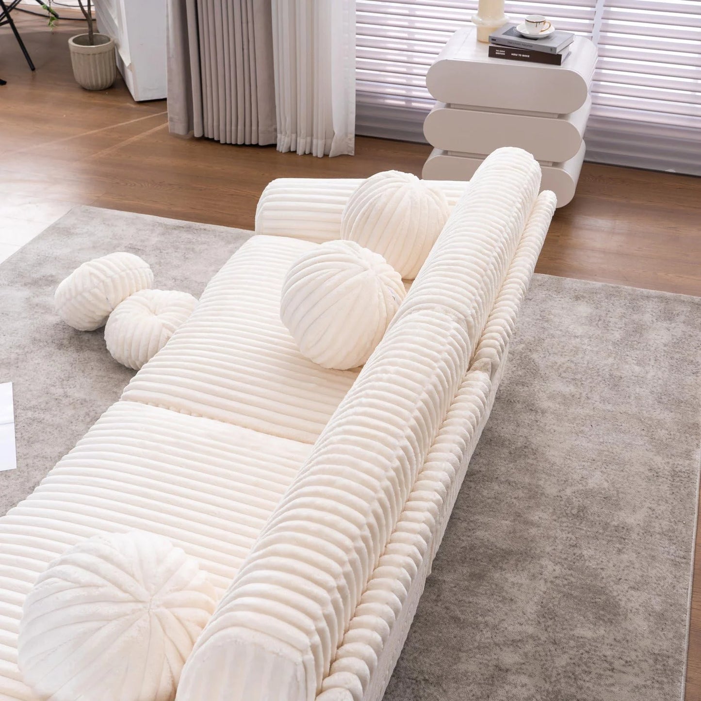 84" White Corduroy Loveseat Sofa, Modern Sectional Couch for Living Room, Apartment, Bedroom & Home Office, Solid Wood Frame, Comfortable Upholstered Seat