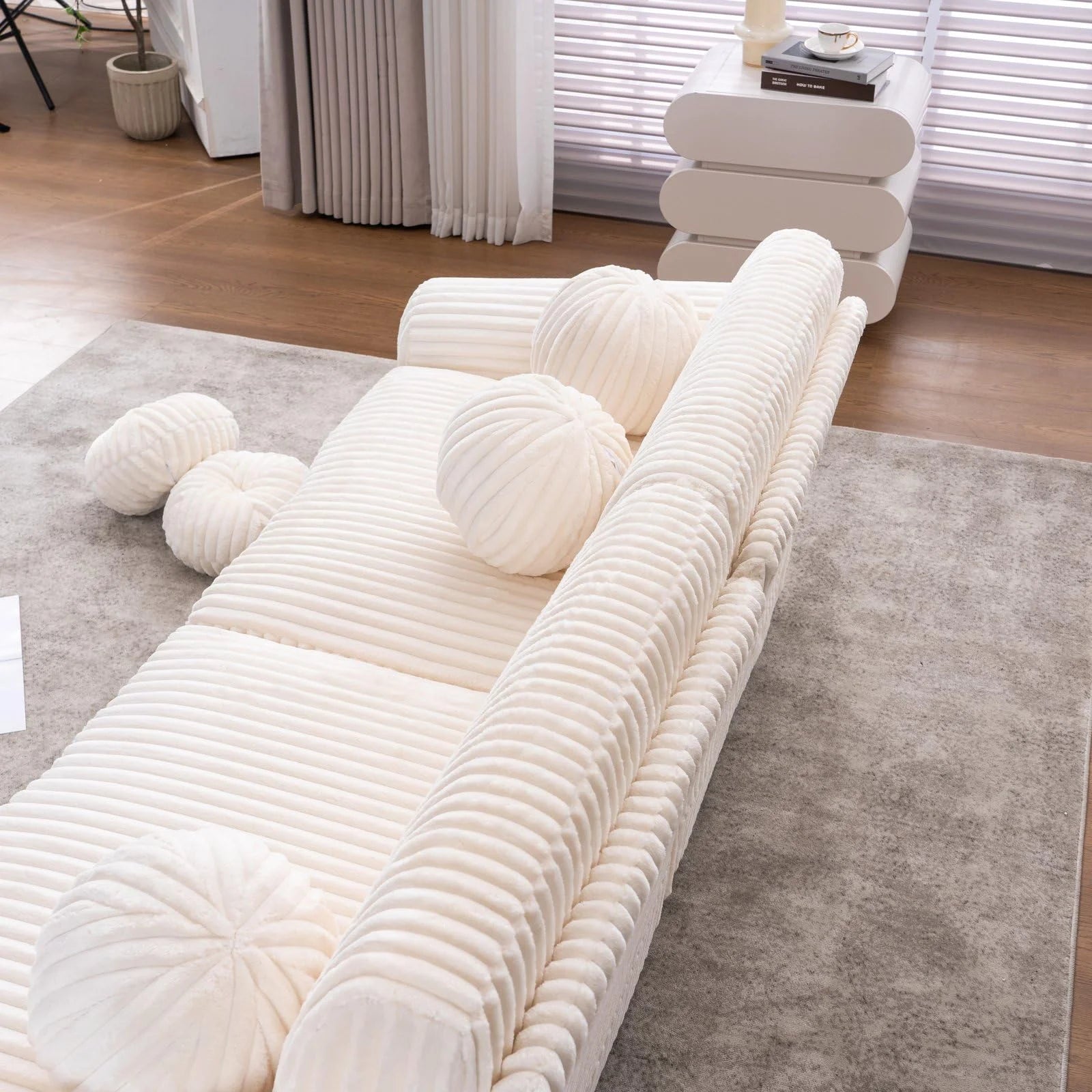 84" White Corduroy Loveseat Sofa, Modern Sectional Couch for Living Room, Apartment, Bedroom & Home Office, Solid Wood Frame, Comfortable Upholstered Seat