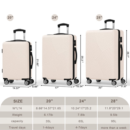Sunbee Luggage Sets 3 Piece Hardshell Luggage Hardside Luggage Set Lightweight Suitcases with Spinner Wheels, TSA Lock
